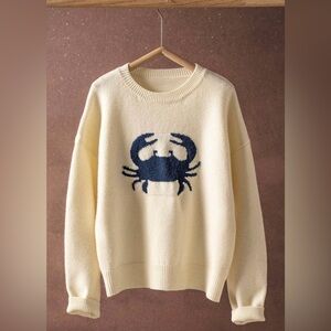 SOFT! Women's Cream Sweater with Navy Crab 🦀